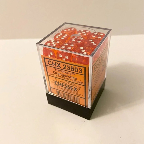 Chessex 36 Dice Set Translucent  Orange White 12mm CHX 23803 - Picture 9 of 9